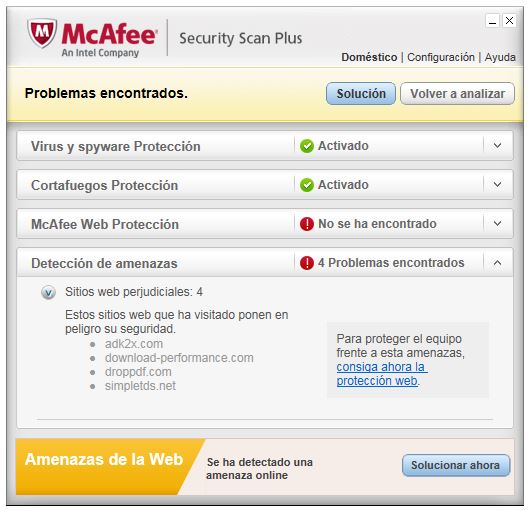 Ventana del antivirus McAffe